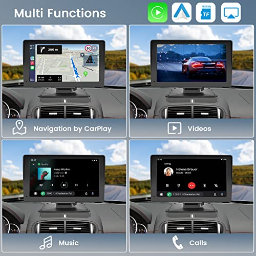 HIKITY Wireless Apple CarPlay & Android Auto Portable Car Stereo - 7 Inch Touch Screen Display with iOS Airplay Bluetooth Car Audio Receiver | Voice Control | 64G TF Card