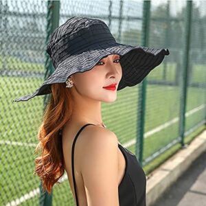 Floppy Sun Hat with Ponytail Hole for Women, Packable Shapable Sun Beach Visor Hats for Women Travel Black