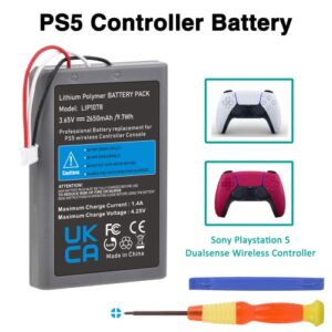 PS5 Controller Battery Replacement, 2 Pack 2650mAh Lip1708 Battery PS5 for Sony PS5 Playstation 5 DualSense CFI-ZCT1W Wireless Controller