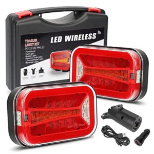 cafopar wireless magnetic trailer lights kit, led trailer rear light with 2 charging ways, universal running stop turn signal license plate light for tow trucks, caravans, campers, rv, boat