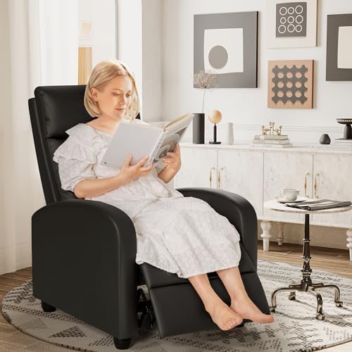 Rankok Recliner Chair Modern PU Leather Reclining Chair Ergonomic Adjustable Recliner for Living Room Home Theater Seating Single Sofa (Black)