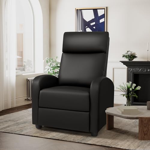 Rankok Recliner Chair Modern PU Leather Reclining Chair Ergonomic Adjustable Recliner for Living Room Home Theater Seating Single Sofa (Black)