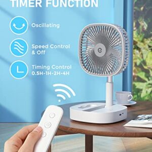 Portable Foldable Fan for Travel, Esemoil 8" Oscillating Rechargeable Fan with Remote, 10800mAh Rechargeable Folding Standing Table Fan with 4 Speeds, Floor Pedestal Fan for Bedroom Office Travel Camp