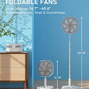 Portable Foldable Fan for Travel, Esemoil 8" Oscillating Rechargeable Fan with Remote, 10800mAh Rechargeable Folding Standing Table Fan with 4 Speeds, Floor Pedestal Fan for Bedroom Office Travel Camp