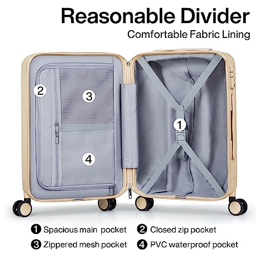 Hanke Hard Shell Luggage Sets 2 piece Large Suitcase Traveler's Choice Tsa Luggage Hard Shell Suitcases Checked Luggage With Spinner Wheels 20/26 inch (Cuba Sand)