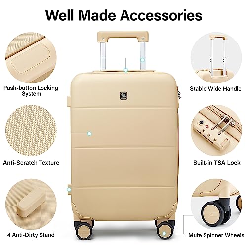 Hanke Hard Shell Luggage Sets 2 piece Large Suitcase Traveler's Choice Tsa Luggage Hard Shell Suitcases Checked Luggage With Spinner Wheels 20/26 inch (Cuba Sand)