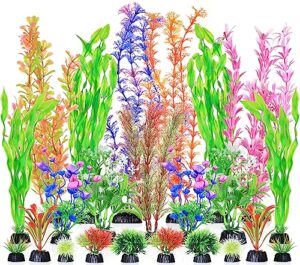 fishdance aquarium plants, artificial fish tank decorations decor plastic plants set 23 pcs