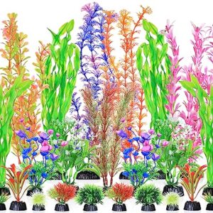 Fishdance Aquarium Plants, Artificial Fish Tank Decorations Decor Plastic Plants Set 23 Pcs