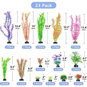 Fishdance Aquarium Plants, Artificial Fish Tank Decorations Decor Plastic Plants Set 23 Pcs