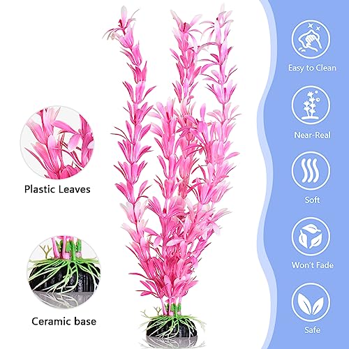 Fishdance Aquarium Plants, Artificial Fish Tank Decorations Decor Plastic Plants Set 23 Pcs