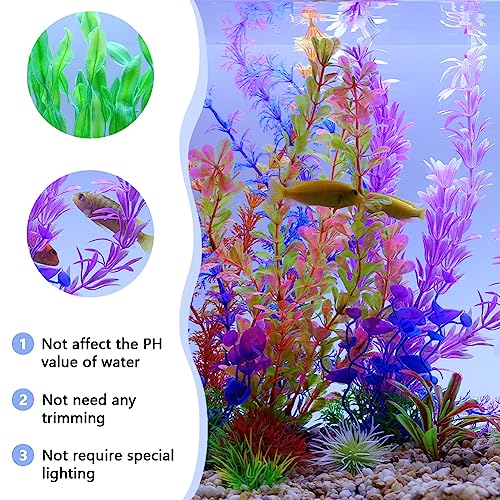 Fishdance Aquarium Plants, Artificial Fish Tank Decorations Decor Plastic Plants Set 23 Pcs