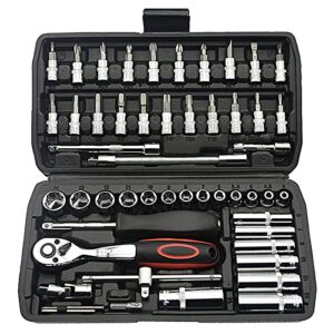 tilibote socket wrench set, 53pcs 1/4 inch ratcheting wrench set and extension bar gimbal slide bar extension sockets, set for automotive repair and home use.
