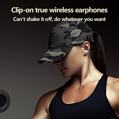 SHIJIAET Wireless Ear Clip Bone Conduction Earbuds Open Ear Headphones Bluetooth, Clip On Sport Wireless Earbuds Waterproof Outer Headphones Cycling Running Workout Ear Buds Black