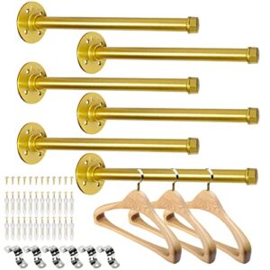 pintuson 6 pcs industrial pipe clothes bar 12 inch - wall mount clothing rack - face out closet rods for hanging clothes commercial retail boutique laundry shirt display - golden