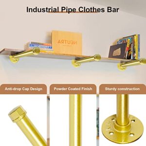 Pintuson 6 Pcs Industrial Pipe Clothes Bar 12 Inch - Wall Mount Clothing Rack - Face Out Closet Rods for Hanging Clothes Commercial Retail Boutique Laundry Shirt Display - Golden