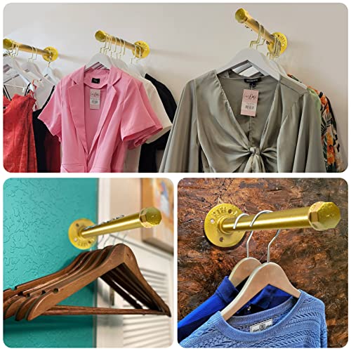 Pintuson 6 Pcs Industrial Pipe Clothes Bar 12 Inch - Wall Mount Clothing Rack - Face Out Closet Rods for Hanging Clothes Commercial Retail Boutique Laundry Shirt Display - Golden