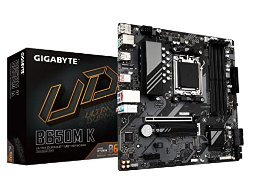 GIGABYTE B650M K (AM5/ LGA 1718/ AMD/ B650/ Micro-ATX/ 5-Year Warranty/ DDR5/ 2X PCIe 4.0 M.2/ PCIe 4.0/ USB 3.2 Gen2 Type-C/ 2.5GbE LAN/Motherboard)