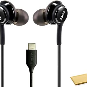 ElloGear 2023 Earbuds Stereo Headphones for Samsung Galaxy Note 10, Note 10+, Galaxy S10, S9 Plus, S10e - Designed by AKG - Cable with Microphone and Volume Remote Type-C Connector - Black with Cloth