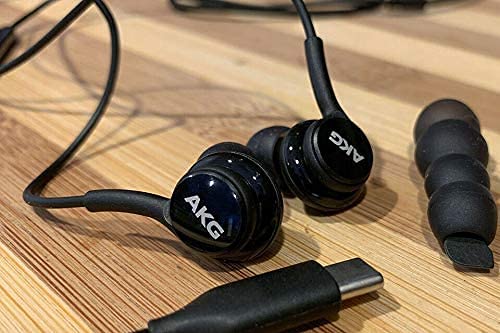 ElloGear 2023 Earbuds Stereo Headphones for Samsung Galaxy Note 10, Note 10+, Galaxy S10, S9 Plus, S10e - Designed by AKG - Cable with Microphone and Volume Remote Type-C Connector - Black with Cloth