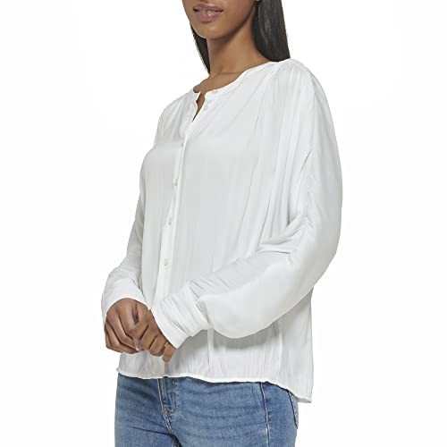 Calvin Klein Women's Blouse Wide Cuff Sherred Front, Soft White