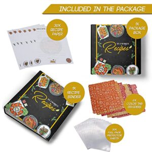 67 pcs Recipe Book Elegant 3-Ring Design, This Recipe Book to Write in Your Own Recipes Has 30 Paper Sheets, 6 Divider Sheets, 30 Clear Protective Sleeves Recipe Binder, Ideal for Family Recipes.