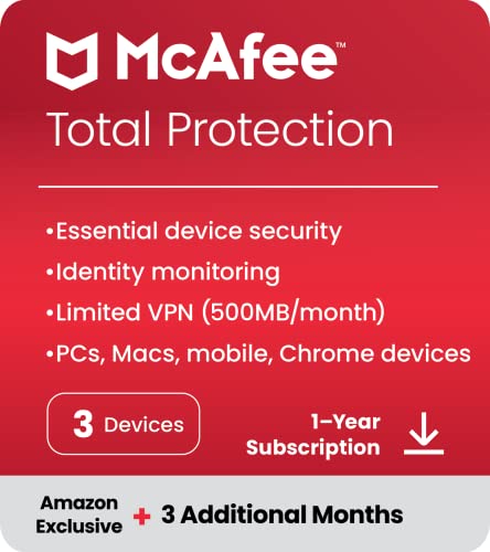 McAfee Total Protection 2023 | 3 Devices | 15 Month Subscription | Antivirus Software Includes Secure VPN, Password Manager, Dark Web Monitoring | Amazon Exclusive | Download