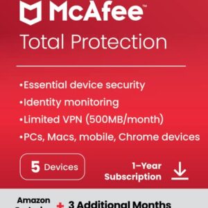 McAfee Total Protection 2023 | 5 Devices | 15 Month Subscription | Antivirus Software Includes Secure VPN, Password Manager, Dark Web Monitoring | Amazon Exclusive | Download