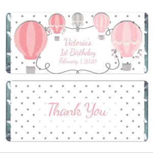 hot air balloon party favors, personalized candy wrappers for chocolate, pack of 20 custom hershey bar labels (pink)