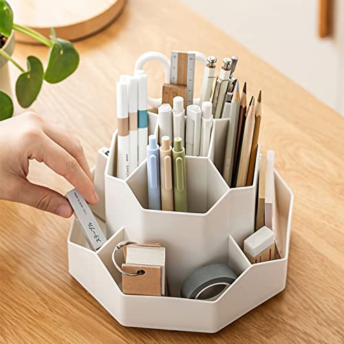 INSTOME Desktop Organizer with Pencil Holders,360°Rotating Pen Holder for Desk Organizer,9 Compartments and Makeup Brush Holders,Multifunctional Office Supplies for Home,Teachers and School