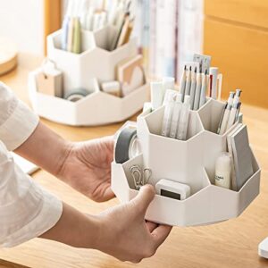 INSTOME Desktop Organizer with Pencil Holders,360°Rotating Pen Holder for Desk Organizer,9 Compartments and Makeup Brush Holders,Multifunctional Office Supplies for Home,Teachers and School