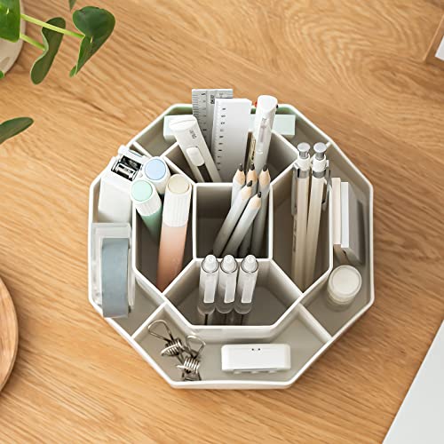 INSTOME Desktop Organizer with Pencil Holders,360°Rotating Pen Holder for Desk Organizer,9 Compartments and Makeup Brush Holders,Multifunctional Office Supplies for Home,Teachers and School