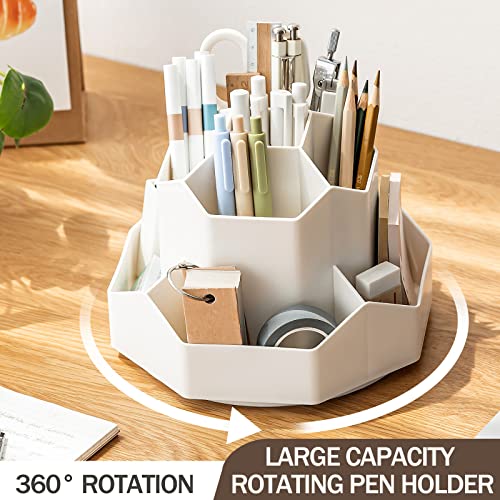 INSTOME Desktop Organizer with Pencil Holders,360°Rotating Pen Holder for Desk Organizer,9 Compartments and Makeup Brush Holders,Multifunctional Office Supplies for Home,Teachers and School