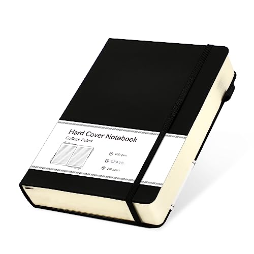 CAGIE Lined Journal Notebook, 320 Pages College Ruled Notebook, 100 Gsm Paper Thick Journal, A5 Hardcover Leather Journals for Writing, 5.7x8.3In, Black