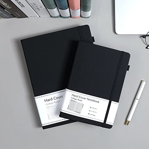 CAGIE Lined Journal Notebook, 320 Pages College Ruled Notebook, 100 Gsm Paper Thick Journal, A5 Hardcover Leather Journals for Writing, 5.7x8.3In, Black