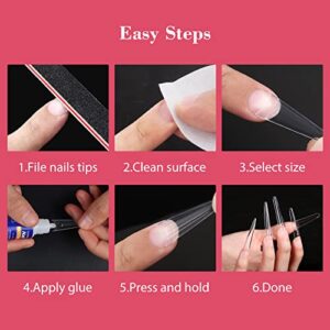 Lionvison 4XL Stiletto Nail Tips for Acrylic Nails Professional, 300PCS Clear Nail Tips Half Cover Extra Long Nail Tips French Artificial False Nails for Nail Salon Home DIY, 12 Sizes Fake Nail Tips