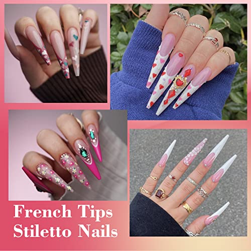 Lionvison 4XL Stiletto Nail Tips for Acrylic Nails Professional, 300PCS Clear Nail Tips Half Cover Extra Long Nail Tips French Artificial False Nails for Nail Salon Home DIY, 12 Sizes Fake Nail Tips