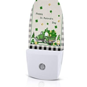 St. Patrick's Day Night Light, LED Plug in Night Light, Black Checkered Green Truck Lucky Clover Gold Night Lights with Dusk to Dawn Sensor Decorative Kids/Adults Nightlight for Bedroom Bathroom