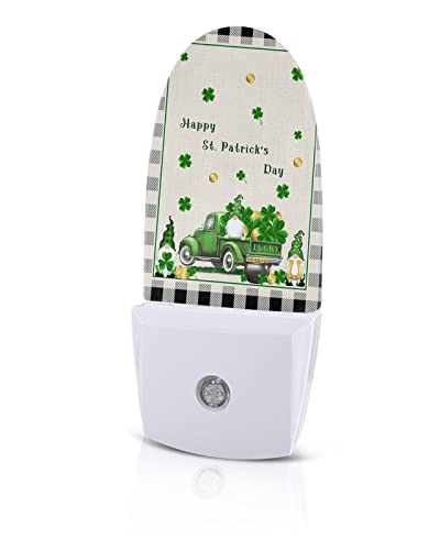 St. Patrick's Day Night Light, LED Plug in Night Light, Black Checkered Green Truck Lucky Clover Gold Night Lights with Dusk to Dawn Sensor Decorative Kids/Adults Nightlight for Bedroom Bathroom