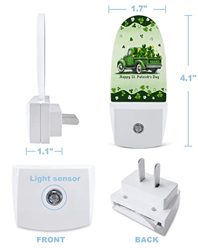 RisQiten St. Patrick's Day Night Light, LED Plug in Night Light, Green Truck Gold Lucky Clover Night Lights with Dusk to Dawn Sensor Decorative Kids/Adults Nightlight for Bedroom Bathroom