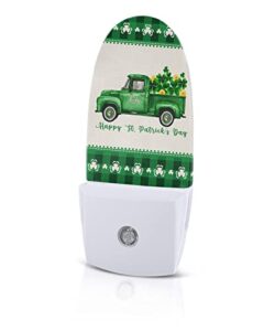 st. patrick's day night light, led plug in night light, green black checkered truck lucky clover gold night lights with dusk to dawn sensor decorative kids/adults nightlight for bedroom bathroom