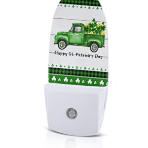 St. Patrick's Day Night Light, LED Plug in Night Light, Green Board Truck Lucky Clover Gold on Wood Night Lights with Dusk to Dawn Sensor Decorative Kids/Adults Nightlight for Bedroom Bathroom