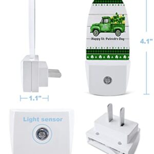 St. Patrick's Day Night Light, LED Plug in Night Light, Green Board Truck Lucky Clover Gold on Wood Night Lights with Dusk to Dawn Sensor Decorative Kids/Adults Nightlight for Bedroom Bathroom