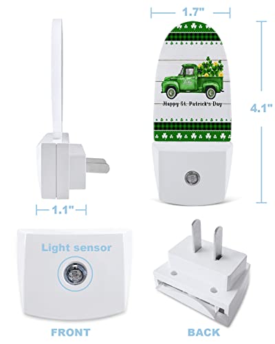 St. Patrick's Day Night Light, LED Plug in Night Light, Green Board Truck Lucky Clover Gold on Wood Night Lights with Dusk to Dawn Sensor Decorative Kids/Adults Nightlight for Bedroom Bathroom