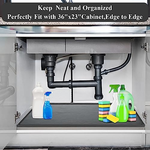 LronFensy Under Sink Mats for Kitchen Waterproof, 31'' x 22'' Silicone Under Sink Liner Drip Tray with Drain Hole, Under Sink Mat for Kitchen, Bathroom, Sink Cabinet Protector Mats - Grey