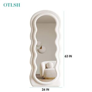 Otlsh Wavy Floor Mirror, 63" x 24" Full Length Mirror with Stand, Flannel, Irregular Wavy Mirror, Wave Pattern, Wavy Standing Mirror, Large Wall Mirror, Freestanding White