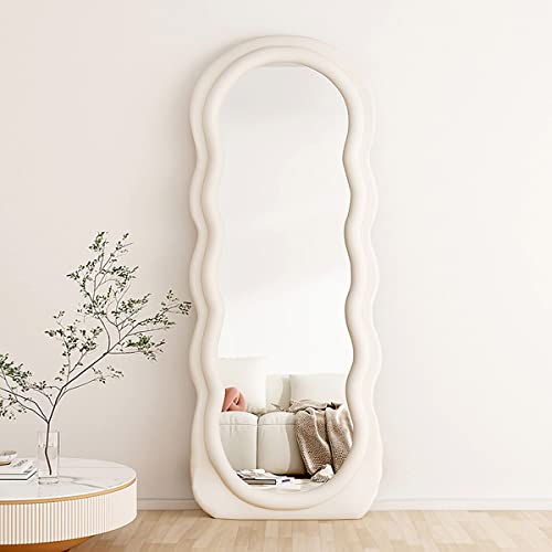 Otlsh Wavy Floor Mirror, 63" x 24" Full Length Mirror with Stand, Flannel, Irregular Wavy Mirror, Wave Pattern, Wavy Standing Mirror, Large Wall Mirror, Freestanding White