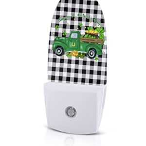 St. Patrick's Day Night Light, LED Plug in Night Light, Black and White Checkered Green Truck Clover Gold Night Lights with Dusk to Dawn Sensor Decorative Kids/Adults Nightlight for Bedroom Bathroom