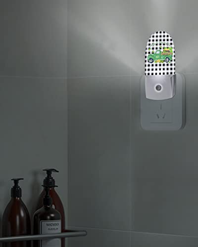 St. Patrick's Day Night Light, LED Plug in Night Light, Black and White Checkered Green Truck Clover Gold Night Lights with Dusk to Dawn Sensor Decorative Kids/Adults Nightlight for Bedroom Bathroom