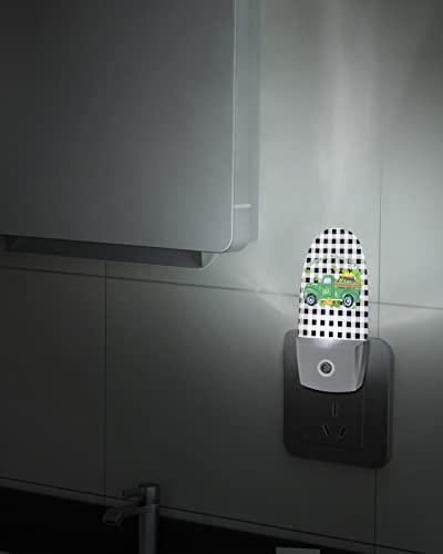 St. Patrick's Day Night Light, LED Plug in Night Light, Black and White Checkered Green Truck Clover Gold Night Lights with Dusk to Dawn Sensor Decorative Kids/Adults Nightlight for Bedroom Bathroom