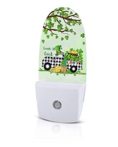 st. patrick's day night light, led plug in night light, clover tree gnomes gold black white checkered truck green night lights with dusk to dawn sensor kids/adults nightlight for bedroom bathroom